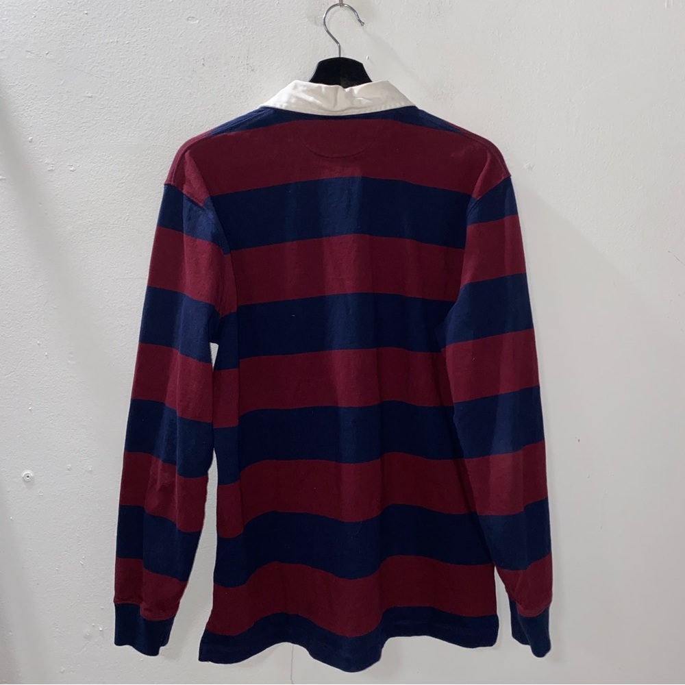 Polo Ralph Lauren Rugby Shirt Long Sleeve Burgundy Navy Blue Stripe Size Large - Picture 7 of 8